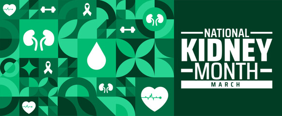 National Kidney Month geometric shape pattern background banner or poster design template. observed every year in March. Holiday concept. Use to any Template, card, poster, placard, template.