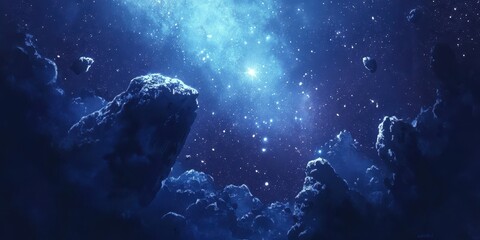 Obraz premium Breathtaking cosmic vista showcasing asteroids and starlight in dark blue