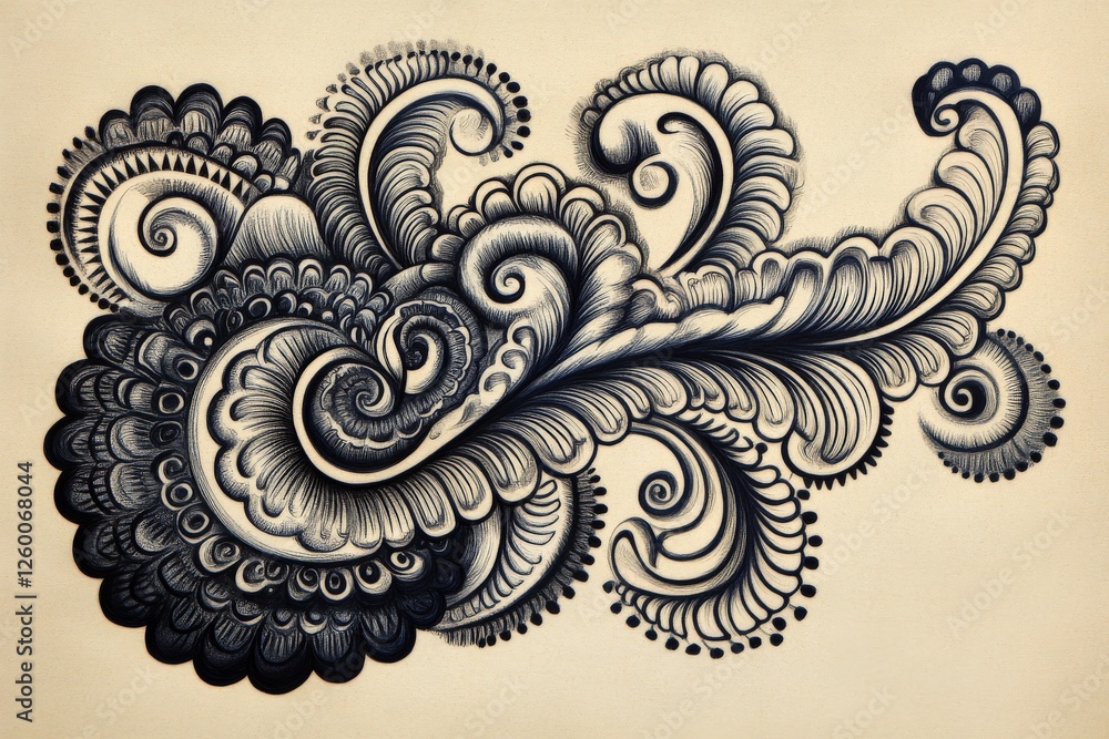 Poster elegant black and white swirl patterns created with intricate designs and bold line work