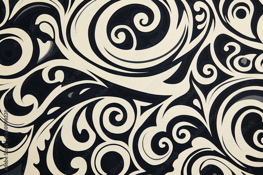Poster Elaborate black and white swirling patterns create a striking visual effect on a smooth surface