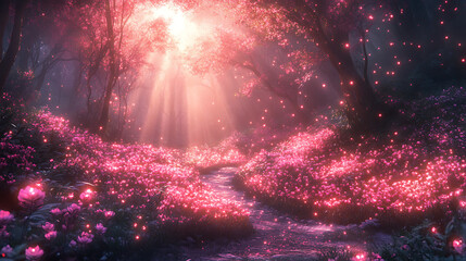 A surreal forest with glowing plants and magical creatures, fantasy style, with a focus on wonder and preservation, dreamy lighting 