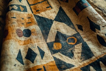 Traditional textile showcasing intricate patterns and colors from historical craftsmanship in an art studio