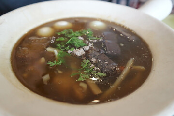 noodle, Chinese noodle or pork noodle or blood jelly soup
