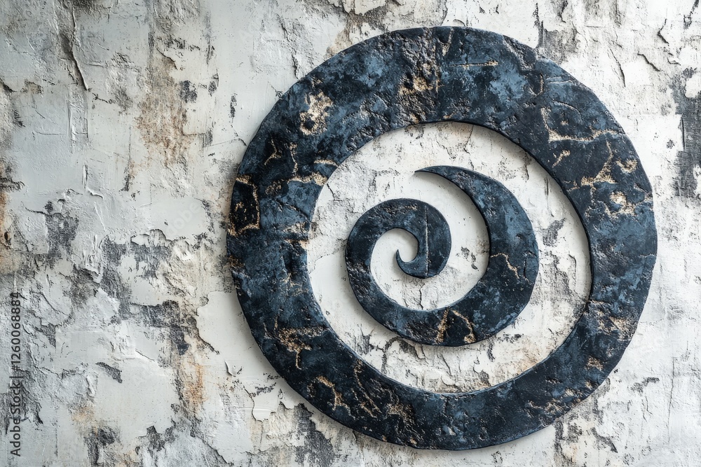 Poster modern spiral design on a textured wall showcasing contrasting colors and patterns