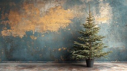 christmas tree on a background of a concrete wall