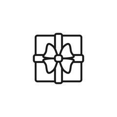 Gift box in wrapping with a ribbon bow. Top view. Vector icon.