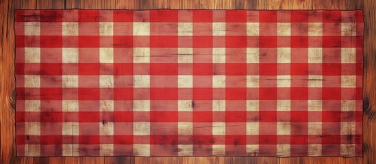 Red checkered tablecloth on rustic wooden surface creates a warm inviting atmosphere with a classic pattern and vibrant color scheme.