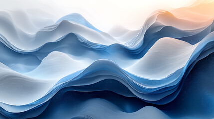 An abstract representation of water conservation, with flowing blue tones and geometric shapes, modern art, with a futuristic and innovative feel, glowing effects 