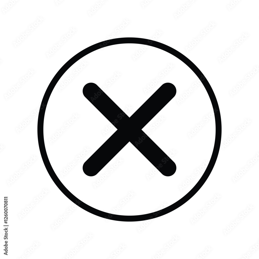 Poster cross outline icon button vector. delete, close icon line vector on white background