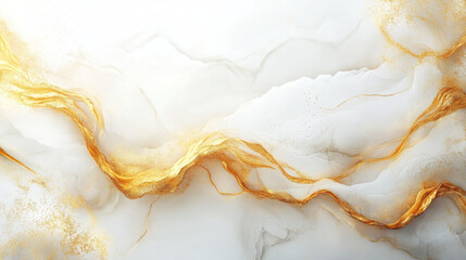 Obraz premium modern abstract background featuring flowing white and gold textures, creating luxurious and elegant feel. Perfect for presentations or artistic projects