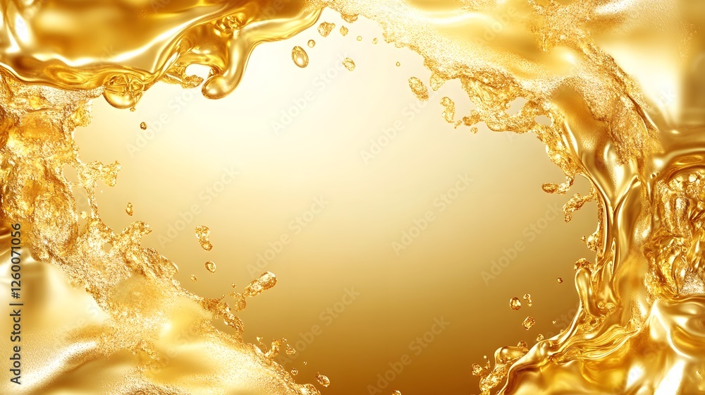 Poster golden liquid swirls and splashes creating a dynamic frame