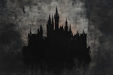 Silhouette of a gothic castle with towers against a textured background