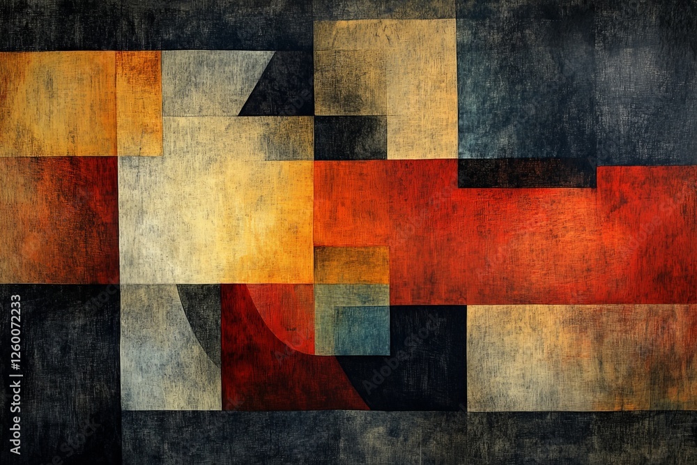Poster abstract geometric design featuring bold colors and shapes in a textured style