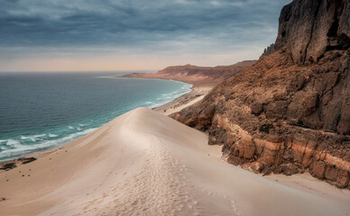 A high sand dune on the coast of Arher on the Yemeni island of Socotra