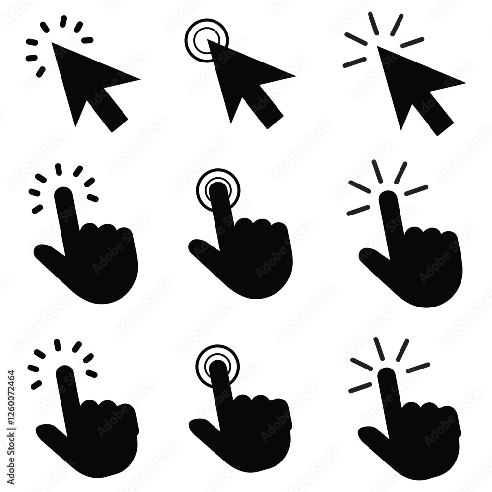 Poster hand cursor icon set. hand click icon vector on white background
