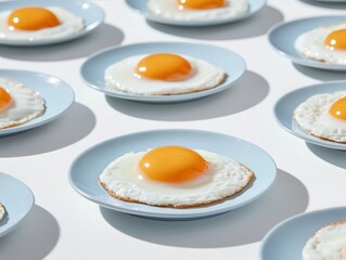 eggs sunny side up on plates. Easter or food seamless pattern. Spring holiday