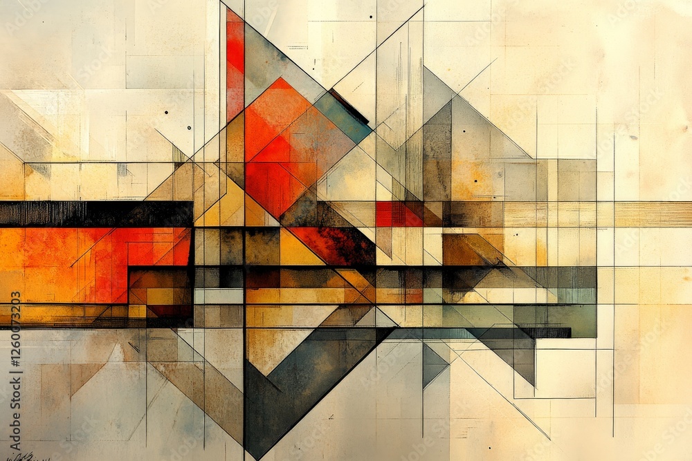 Poster abstract geometric artwork featuring vibrant colors and intricate patterns in a modern style