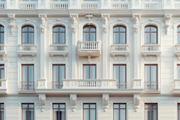 Obraz premium Ornate white facade with balconies and arched windows