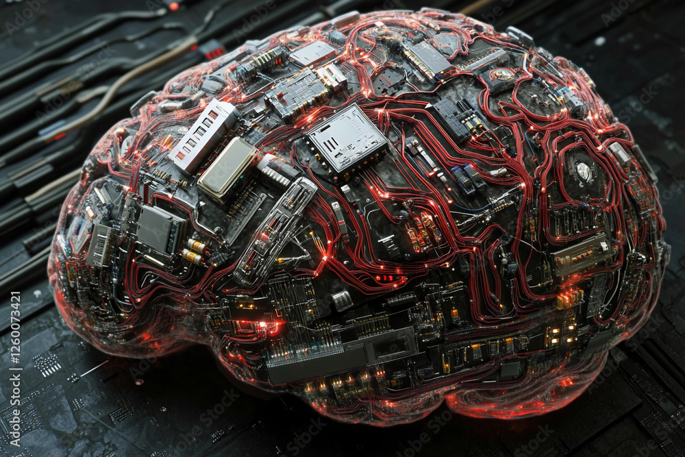 Fototapete futuristic brain design featuring circuit board elements merging technology with organic structure
