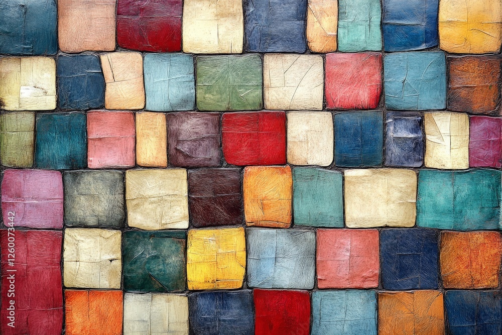 Poster colorful abstract wall made of textured squares creating a vibrant artistic display in a contemporar