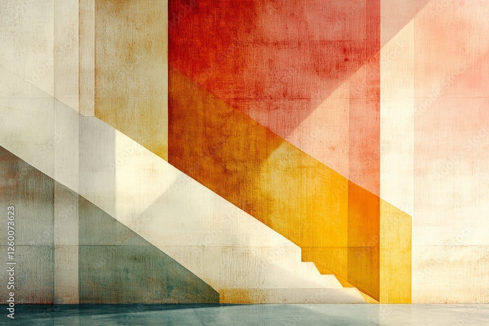 Poster abstract art featuring colorful geometric shapes and shadows in a dynamic arrangement