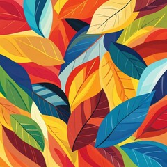 Vibrant assortment of autumn leaves create an abstract illustration