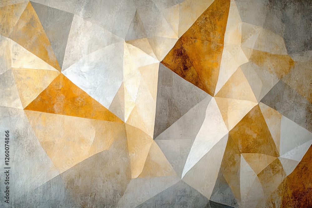 Poster geometric patterns in warm tones create a dynamic abstract art piece in a modern setting