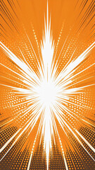 Fototapeta premium Comic cartoon sunrays Orange background lightning blast halftone frame animation. Royalty high-quality free best stock of abstract Orange light rays background retro comic style halftone pop art