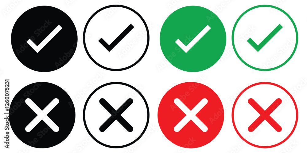 Poster right and wrong icon set vector. yes and reject icon vector on white background