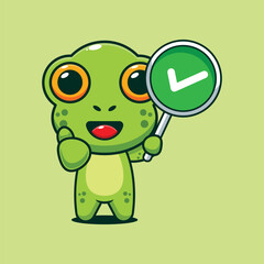 Cute frog with correct sign cartoon vector illustration