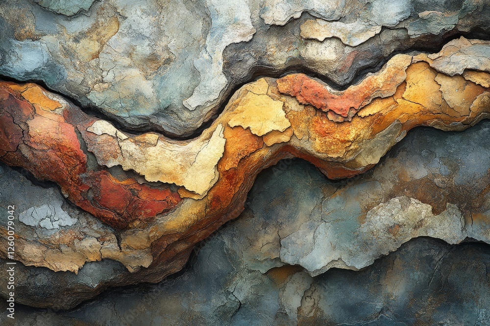 Poster textured layers of natural rock formations showcasing vibrant colors and patterns in an abstract sty