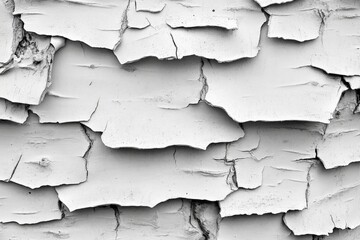 Obraz premium Weathered white paint flakes reveal layered textures on an old wooden surface in natural light