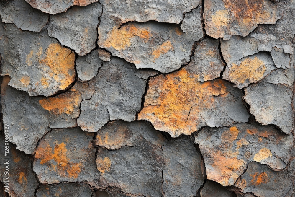 Poster textures of aged gray and orange wall surface with cracks and weathered appearance in historical bui