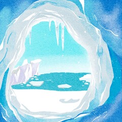 流氷が浮いている北極のひんやりとした洞窟