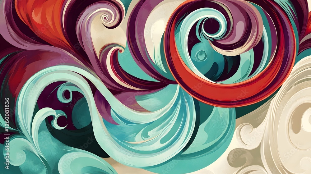Poster colorful abstract swirls and curves create a dynamic composition