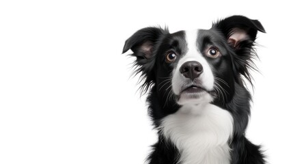 Black and white dog with expressive eyes, showcasing intelligenc