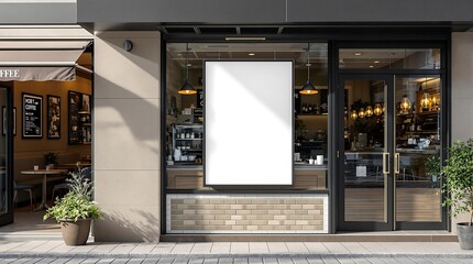 Modern Cafe Exterior with Blank Window Poster Sign for Custom Advertisements, generator AI