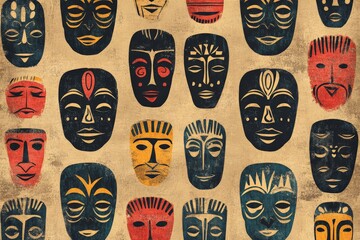 Naklejka premium Vibrant collection of decorative masks showcasing diverse artistic styles and cultural significance across various traditions