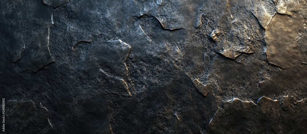 Poster textured dark gray stone wall with unique patterns and characteristics highlighting solid and sturdy