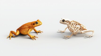 Fototapeta premium Detailed 3D Render of Ancient Amphibians: Comparison of Living and Skeletal Forms