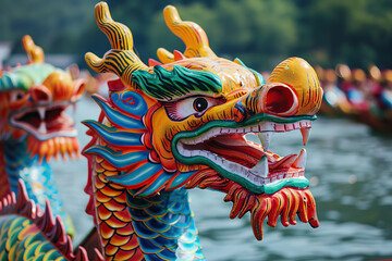 Beautiful holiday composition for happy celebrate chinese dragon boat festival, abstract vivid composition consists of fictional unreal fantastic vision on background