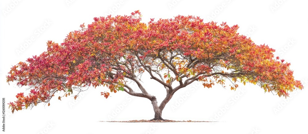 Poster large bastard teak tree with vibrant red and orange foliage isolated on a bright white background sh