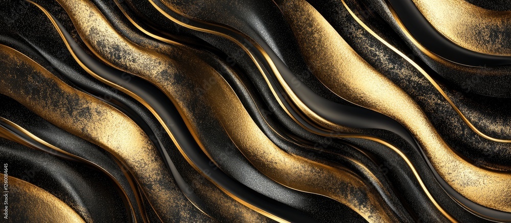Fototapete elegant abstract waves of black and gold textures undulating across the image, creating a luxurious 