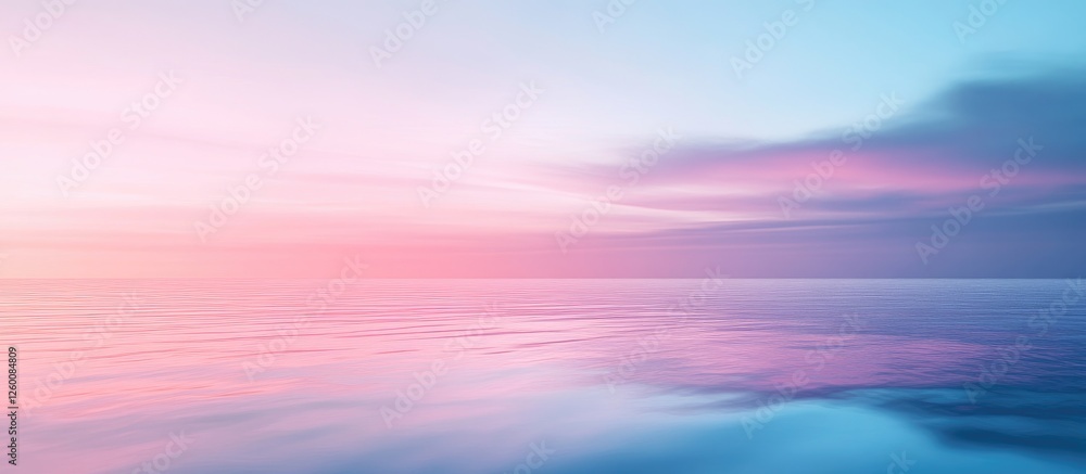 Aufkleber Serene gradient ocean horizon blending soft pink and blue hues with smooth reflective water creating a tranquil atmosphere for financial themes.
