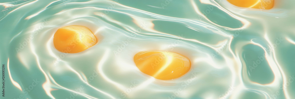 Poster Almond milk with yellow plum slices creating soft ripples in serene background