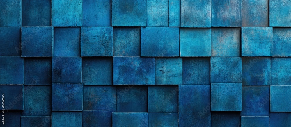 Aufkleber abstract blue stained concrete wall texture displaying a variety of dark blue square patterns, perfe