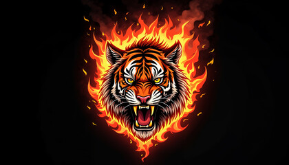 an illustration of a tiger head with flames