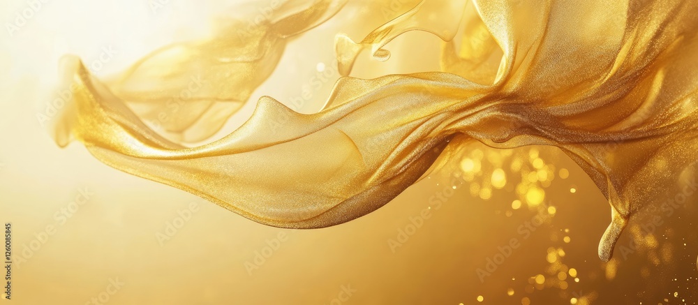 Leinwandbilder golden flowing fabric texture with soft, luminous highlights and bokeh effects, creating an abstract