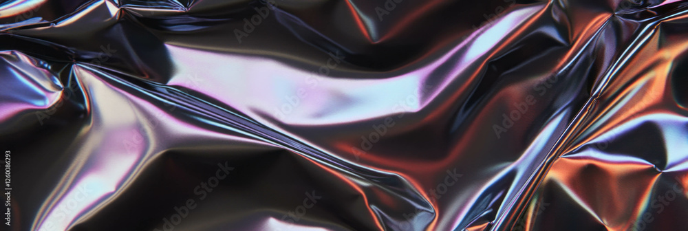 Poster exploring the interplay of breathable fabric and shiny chrome textures in creative design setups