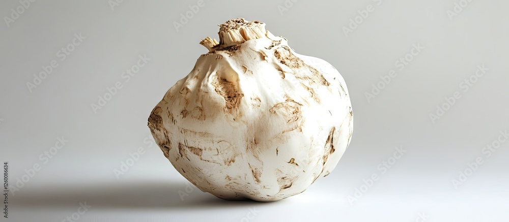 Poster celeriac displayed prominently on a white background emphasizing its textured surface and unique org